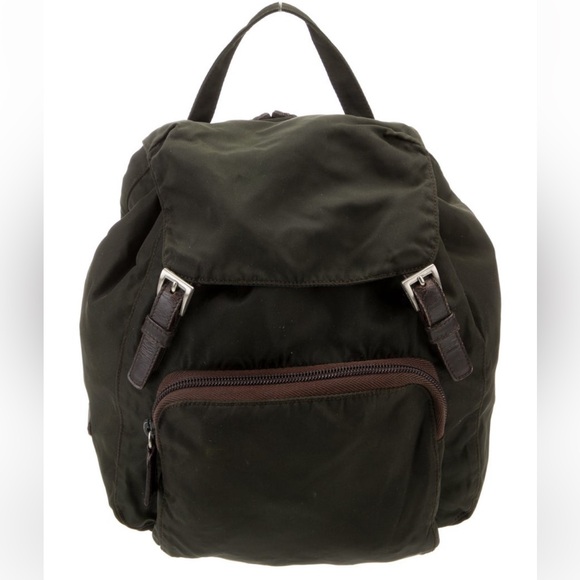 Prada Vela Nylon and leather Backpack dark olive green - Picture 14 of 14